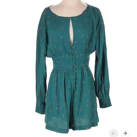 ✨  FREE PEOPLE ✨ "Love Grows" Green Print Romper - Picture 8 of 9